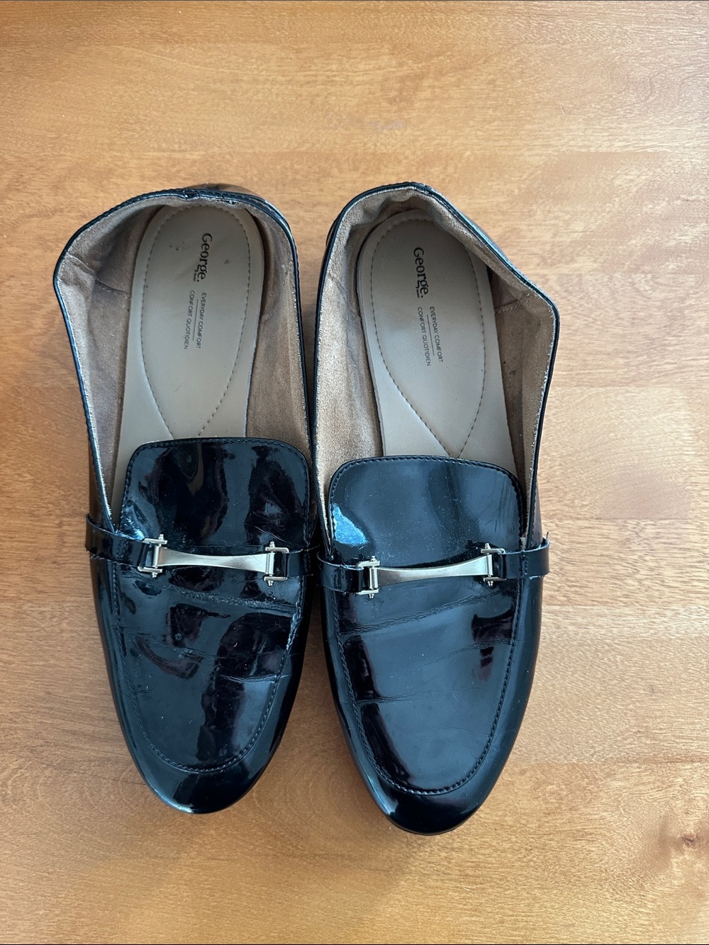 George Black Patent Loafers with Gold Bit Accent